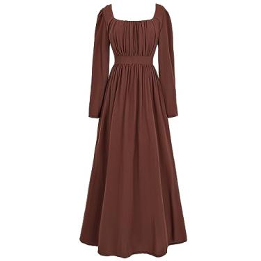 Imagem de CR ROLECOS Vestido feminino Regency Jane Austen, vintage, manga comprida, vestido de chá, Marrom, G