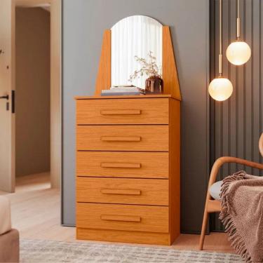 Imagem de Cômoda New Veneza 5 Gavetas com Espelho Albatroz