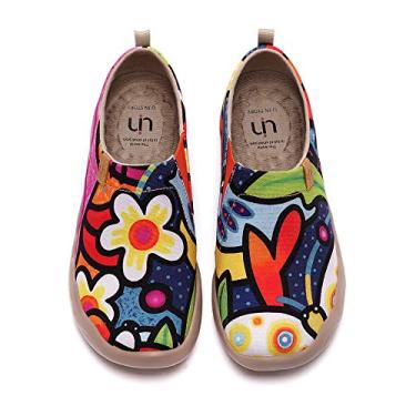 Imagem de UIN Sapatos femininos artísticos sem cadarço vibrantes florais casuais mocassins leves e confortáveis para viagem, Secret Garden, 38