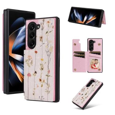 Imagem de Asuwish Capa de celular para Samsung Galaxy Z Fold 5 5G 2023 carteira com flor de luxo couro PU porta-cartão de crédito slot filme suporte suporte ZFold5 Z5 G Fold5 5Z mulheres meninas flores secas