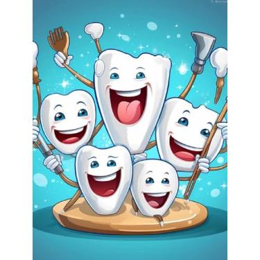 Imagem de YL Mainland Cute Teeth Dentista Odontologia Odontológica DIY Pintura Diamante Kits Arte Personalizada Artesanato Decoração de Parede Presentes para Homens Mulheres 30,5 x 40,6 cm