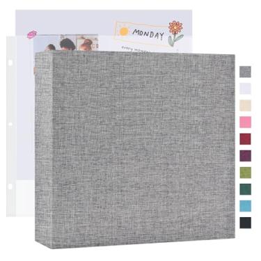 Imagem de Mublalbum Álbum de fotos de 30 x 30 cm, grande, 3 anéis, faça você mesmo, com 40 capas de plástico, 80 páginas, capa de linho, pasta para bebê, viagem, casamento, aniversário de casal e projetos DIY