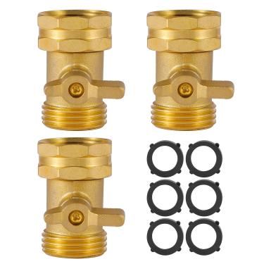 Imagem de Pacote com 3 Válvula de Corte de Mangueira de Jardim - Alça Estendida - Conector de Mangueira de Latão Sólido Resistente de 3/10.2 cm Válvula de Desligamento de Água Válvula de Desligamento da