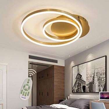 Imagem de Luminária de teto embutida para quarto, sala de estar e jantar, luminária regulável com controle remoto, design redondo moderno, 2 lâmpadas de anel, abajur acrílico, lustre decorativo para s