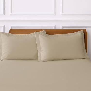 Imagem de Jogo de Lençol 3 Peças 100% Algodão – Queen – Lençol com Elástico + 2 Fronhas Percal 300 Fios Acetinado Toque Macio (Caqui)