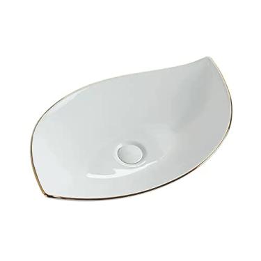 Imagem de Pia de banheiro pia de vaso branco porcelana cerâmica moderna acima do balcão pia pia do banheiro, pia de vaso em forma de folha