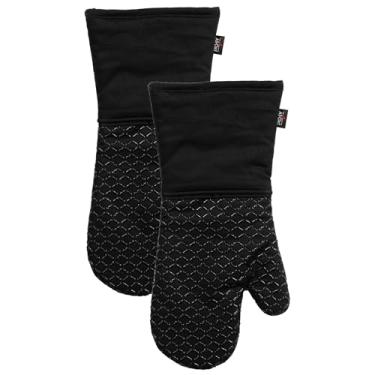 Imagem de All-Clad Luva de forno premium impressa em silicone Ogee: resistente ao calor até 500 graus - 100% algodão e silicone, luva de forno de 35,56 cm x 17,8 cm para cozinha e churrasco, pacote com 2, preta