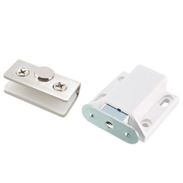 Imagem de uxcell Fecho magnético para porta de vidro de 5-8 mm com fecho de trava de plástico branco com conjunto de grampo