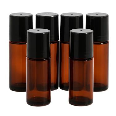 Imagem de Doromy Embalagem com 6 frascos de rolo de vidro âmbar de 30 ml com tampas pretas, recipientes roll-on, tamanho de viagem, frascos rollerball para óleos essenciais, perfume, aromaterapia