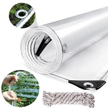 Imagem de Lonas transparentes de 1,8 x 2,4 m de vinil de PVC resistente com 14 mm de espessura, lona de vidro com ilhós de metal, protege contra água, raios UV, rasgos, resistente ao frio para estufa e varanda e jardim