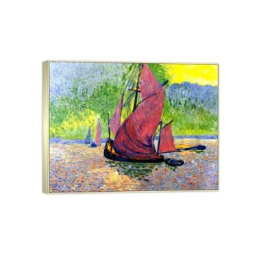 Imagem de BMZFYBS Pintura famosa em tela - imagem de arte de parede de paisagem - Velas vermelhas - Pôster de moldura prata para decoração de casa 70 x 90 cm 27 x 35 pol