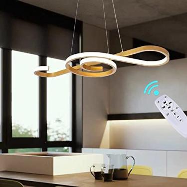 Imagem de Lustre pendente com design de nota musical regulável e controle remoto para salas de estar e jantar, luminária de teto suspensa dourada moderna (70 cm)