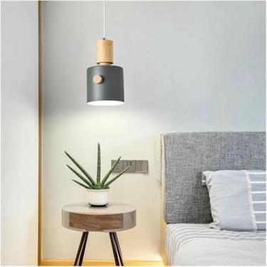 Imagem de WLHAZMWY Luminária pendente - Luzes pendentes de madeira LED cabeça única Macaron pendurado lâmpada decorativa interna compatível com sala de estar jantar (branca)