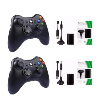 Imagem de Kit 2 Controles Compatível Xbox 360 Sem Fio 2 Baterias Recarregável Sl