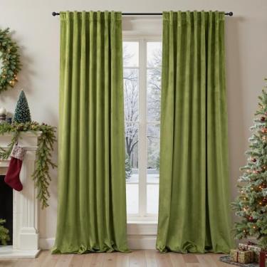 Imagem de Cortinas de veludo de Natal verde musgo 213 cm de comprimento, 2 painéis grossos, macios, luxuosos, escurecimento da sala de estar, isolamento térmico, cortina de privacidade para quarto, porta