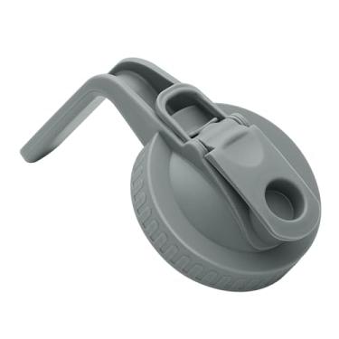 Imagem de 1 frasco de vidro de boca larga com tampa de bico hermético com alça, transforma seu pote de vidro em jarra, tampas flip duráveis sem BPA, fácil de limpar, ajuste para potes de conserva (cinza, boca