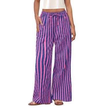 Imagem de Calças de pijama preTTYGARDEN femininas de algodão listrado com pernas