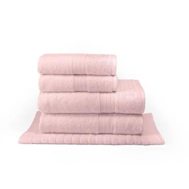 Imagem de Jogo de Toalhas de Banho Gigante Buettner Cristal Renascença Renda Bordada Banhão Presente Casamento 5 Peças - Rosa Pétala