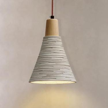 Imagem de YQSLQZZ Lustre de cimento industrial, luminária pendente de cabeceira estilo wabi-sabi vintage, altura ajustável, para corredor, sala de jantar, bar, cozinha ilha