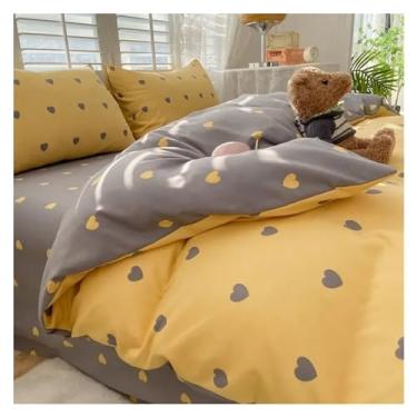 Imagem de Conjuntos de cama em forma de coração solteiro casal Queen capa de edredom fronha presente compatível com meninas (E 150 x 200 cm 4 peças)