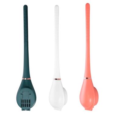 Imagem de 3 peças de escova de vaso sanitário de silicone ABS montada na parede e suporte com cerdas flexíveis, adequado para piso de lavatório de banheira (multicolorido, 3)