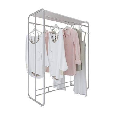 Imagem de Cabide de haste dupla, suporte de exibição de roupas independente para casa com rack de armazenamento superior, adequado para lojas de roupas e vestiários