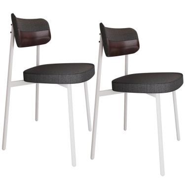Imagem de Kit 02 Cadeiras Estofada Para Sala de Jantar Astrid Branco C01 Linho Preto Courino Café - Lyam Decor