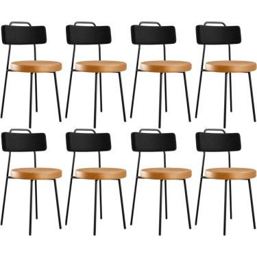 Imagem de Kit 08 Cadeiras Decorativas Estofada Para Sala Jantar Barcelona L02 Couríssimo Preto Whisky - Lyam