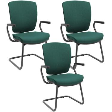 Imagem de Kit 3 Cadeiras de Escritório Fixa Executiva Office Preto Slim Alta Flexi P03 Poliéster Verde - Lyam
