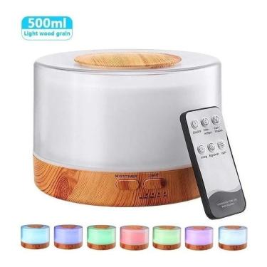Imagem de Difusor de Aromas Elétrico Umidificador Ultrassônico 500ml Ideal para Cromoterapia Amadeirado