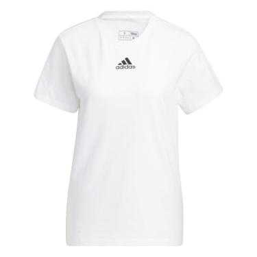 Imagem de adidas Camiseta feminina Fresh BOS manga curta - ajuste relaxado gola redonda larga leve 100% algodão (médio, branco)
