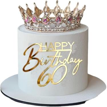 Imagem de LZGXZF 1 peça de topo de bolo de acrílico feliz 60º aniversário festa de 60 anos topo de bolo espelho dourado 60 anos decoração de bolo homens e mulheres lembrancinhas de festa de aniversário