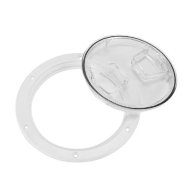 Imagem de Chiffonade Capa de acesso ABS redonda branca transparente antiderrapante cobertura de acesso ao convés de barco placa de convés removível ranhura em forma de ventilador para RV Marine (15.2 cm)