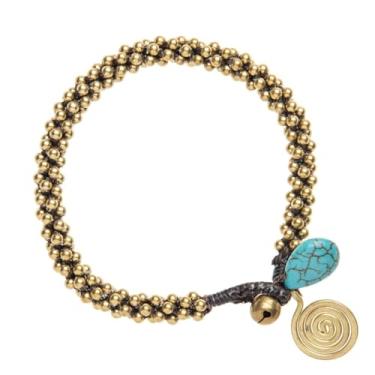 Imagem de 81stgeneration Pulseira feminina de tornozelo com contas de gota turquesa sintética em tom dourado de latão de 27 cm