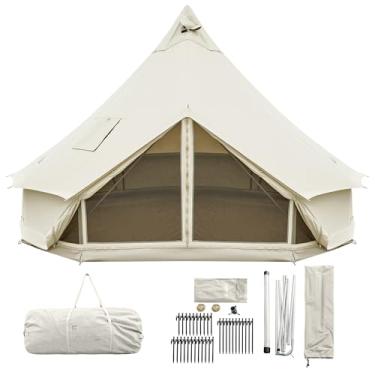 Imagem de KingCamp Barraca de sino de lona para acampamento, barraca de yurt de lona para 4 estações - com orifício para fogão de telhado, barracas de luxo à prova d'água e respiráveis para acampamento em