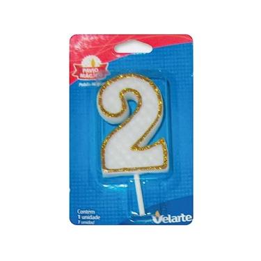 Imagem de Vela De Aniversário Branco C/Glitter Dourado 2