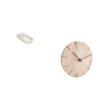 Imagem de Fenteer Combinação Criativa de Bandeja para Servir Comida E Relógio de Parede de Madeira Maciça para Banheiro, Penteadeira, Frutas, Café, Armazenamento de Cos