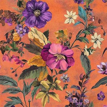 Imagem de REDAMANCY Papel de parede vintage laranja rosa roxo floral descascar e colar papel de parede papel de parede vintage papel de parede vintage fácil de remover para mesa de cabeceira gaveta armário