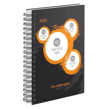 Imagem de Agenda Diária 2026 Capa Dura Personalizada Com 04 Fotos Círculos Laranjas