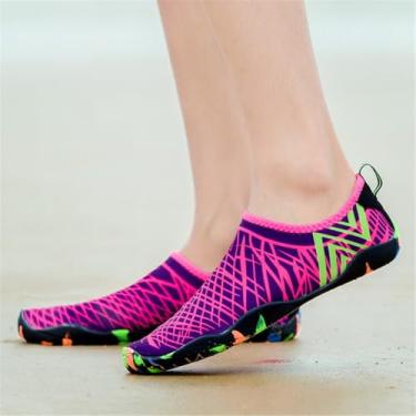 Imagem de Sapatos aquáticos leves e descalços para adultos, meias aquáticas de secagem rápida para homens e mulheres com sola antiderrapante para praia, piscina, viagem para casa, B Rosa choque, 6 Women/5 Men