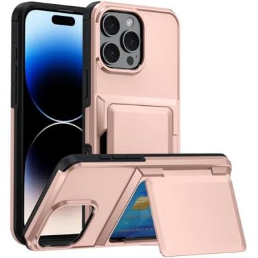 Imagem de Capa tipo carteira para iPhone 16 Pro Max com compartimento oculto para cartão, capa protetora resistente para celular (para iPhone 16 Pro Max/ouro rosa)