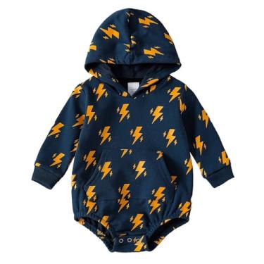 Imagem de OPAWO Macacão de moletom para bebê recém-nascido menina menino bolha macacão infantil gola redonda grande body roupas roupas, Azul marinho/sem mangas, 18-24 meses