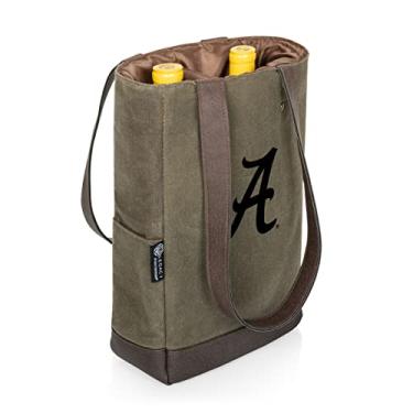 Imagem de PICNIC TIME NCAA Alabama Crimson Tide 2 Garrafa Isolada para Vinho, Sacola para Vinho de Lona Encerada Envelhecida, Saco de Presente para Vinho, (Verde Cáqui com Acentos Bege)