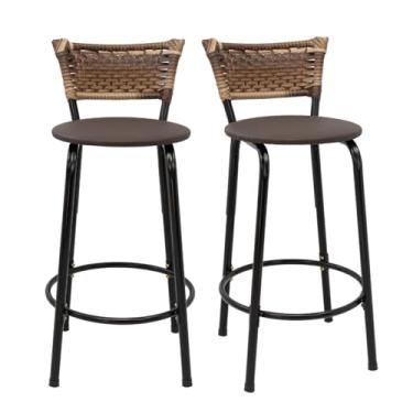 Imagem de Kit com 2 Banquetas 60cm Estrutura Preta Encosto Cappuccino Ideal Para Balcão Bancada Área de Lazer Cozinha Bar Lanchonete Piscina (Assento Marrom Escuro)