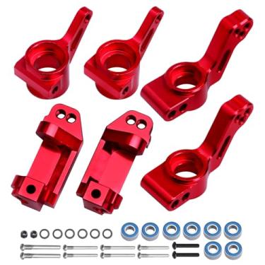 Imagem de CrazyHobby Kit de atualização de blocos de direção dianteiros e rodízios de alumínio e suporte de eixo traseiro para 1/10 Traxxas Slash 2WD Stampede Rustler VXL, substituição de 3632 3736 3752 (vermelho)