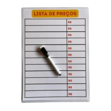 Imagem de Tabela De Preços Mercado Lista Reutilizável Apagável Com Caneta Apagador