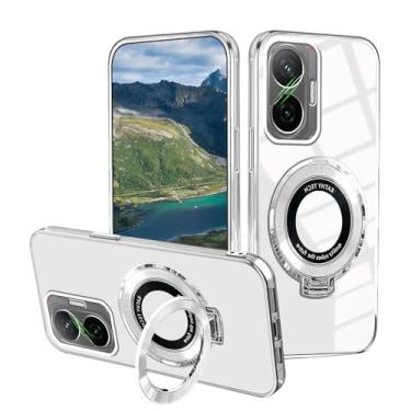 Imagem de Wousunly Capa compatível com Xiaomi Poco F7 com suporte magnético, capas de telefone Poco F7 silicone acessórios transparentes Funda à prova de choque capa protetora original de luxo (prata)