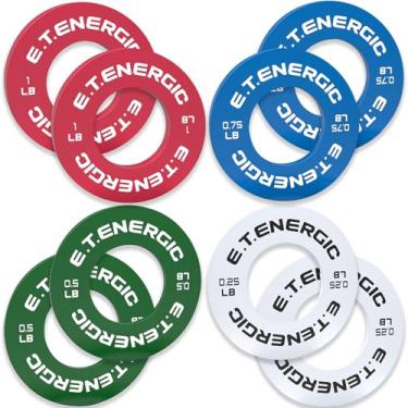 Imagem de E.T.ENERGIC conjunto de placas de peso fracionárias de 8 (0,25 lb, 0,5 lb, 0,75 lb, 1 lb) x 2, microplacas de peso inodoras para halteres olímpicos para treinamento de força de placas de mud