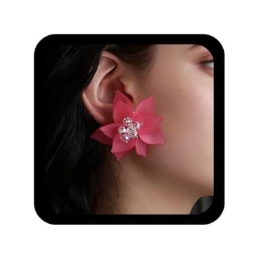 Imagem de Allereyae Brincos de flor de acrílico branco Boho brincos de resina floral grande flor cristal declaração brinco floral de noiva brincos de resina pingente de pétala de camélia, joia feminina, Zinco