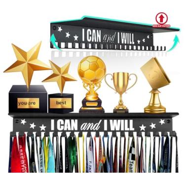 Imagem de iBobbish Prateleira de troféu de exibição de medalha antiderrapante premium, prateleira de troféu para parede, prateleira de exibição de troféus I CAN and I Will Trophy Prateleira de exibição de troféus e medalhas atualizada para luta, ginástica e corrida, futebol, natação
